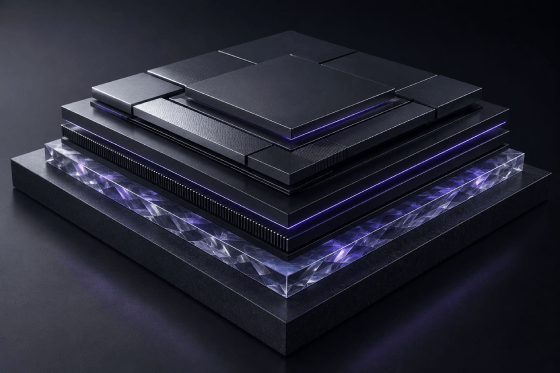 Layered semiconductor substrate stack on a diamond base
